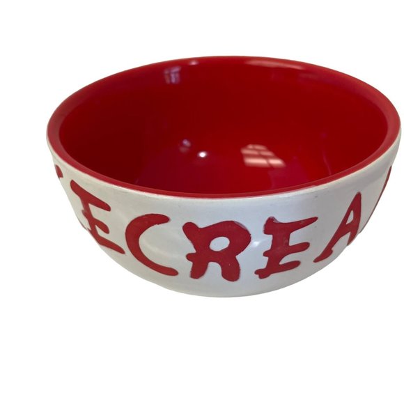 ICE CREAM Bowl Dessert Cup Sundae Red and White Ceramic 4 1/2" x 3" - Picture 4 of 9